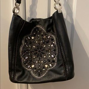Brighton Anju bejeweled Hobo black leather bag